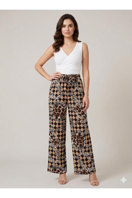 Women's Viscose Fabric Wide Leg Patterned Summer Trousers