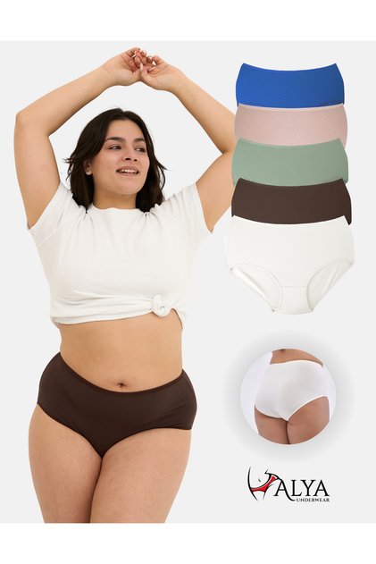 Women's Plus Size Panties, Oversized Full Briefs, High Waist (5XL, 6XL, 7XL) 5 Different Colors in 1 Package