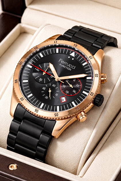 Ferrucci Function FC 13907TM | Siyah Çelik Kordon Rose Gold Çelik