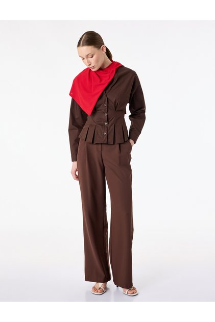 High Waist Pleated Palazzo Pants with Pocket Detail