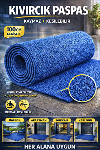 MR MİLREY Kıvırcık Plastik Paspas Turkuaz - Kalınlık 12 Mm / Islak