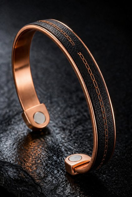 Men's Pure Copper Bracelet with White Leather and Chain Adjustable Magnetic Model for Men and Women Copper