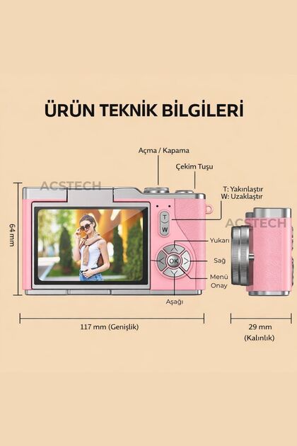 ACSTECH 4K Dijital Fotoğraf Makinesi 48MP Flip Ekran 18X Zoom