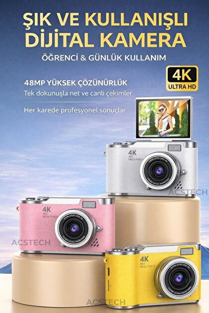 ACSTECH 4K Dijital Fotoğraf Makinesi 48MP Flip Ekran 18X Zoom