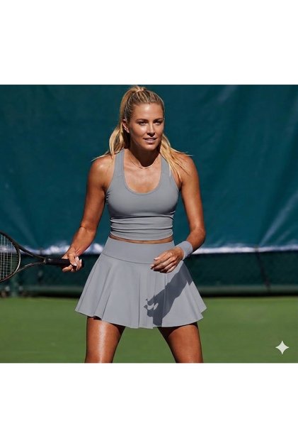 Gray High Waist Slouching Tennis Skirt Polyamide Fabric Mini Sports Skirt