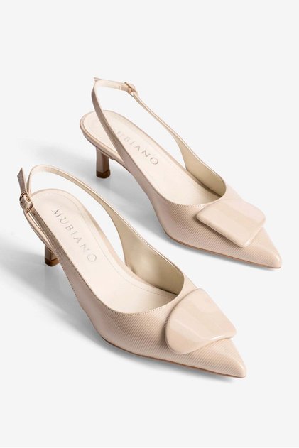 Women's Stiletto Pointed Toe Buckle Open Back Heeled Shoes Vira Beige