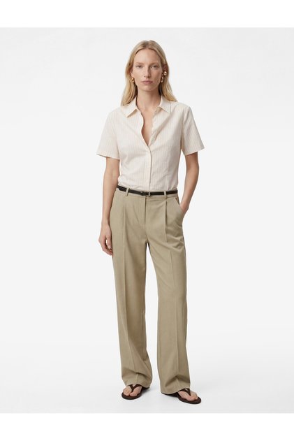 Regular Fit Short Sleeve Classic Collar Buttoned Cotton Poplin Shirt