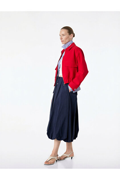 Loose Fit Tie-Waist Pocketed Parachute Fabric Midi Balloon Skirt