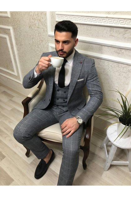 Men's Italian Cut Judge Collar Vest Suit - Slim Fit