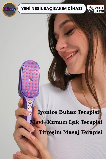 Buharlı Kırmızı & Mavi Işık Terapili Saç Bakım Cihazı – Titreşim Masajı Ve Negatif Iyon Etkisi