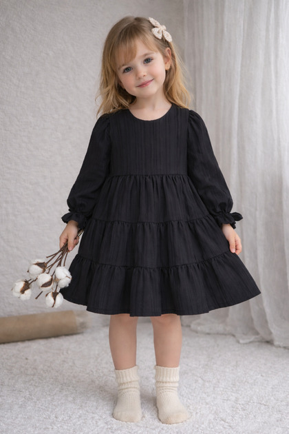 Girls' Bohemian Style Dress with Layered Skirt