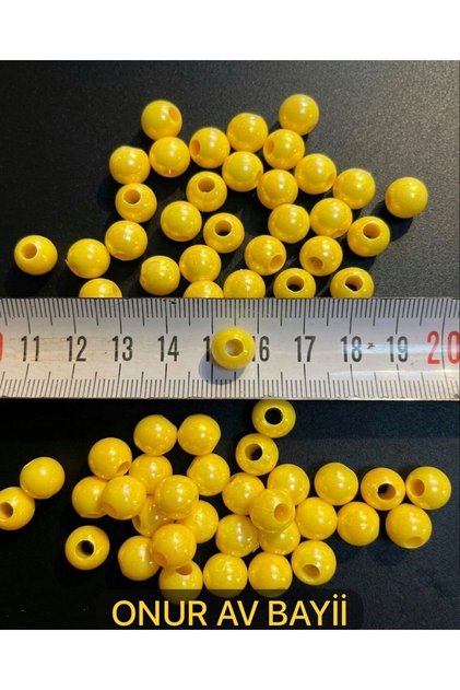 Sazan Boncuk Yemi Camgöz Parlak Sarı Büyük Delikli 8 mm 50 Adet