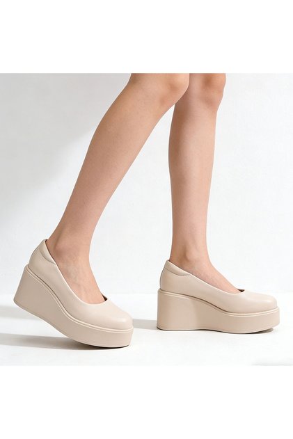 Pantofi casual de dama,Din piele ecologica,Cu Platforma,P1260,Bej