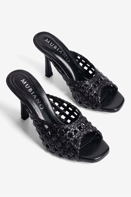 Women's Heeled Shoes Knitted Detailed Heeled Slippers Fressa Black