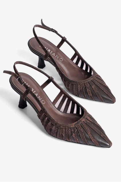 Women's Stiletto Snake Patterned Mesh Detailed Heeled Shoes Serpa Brown