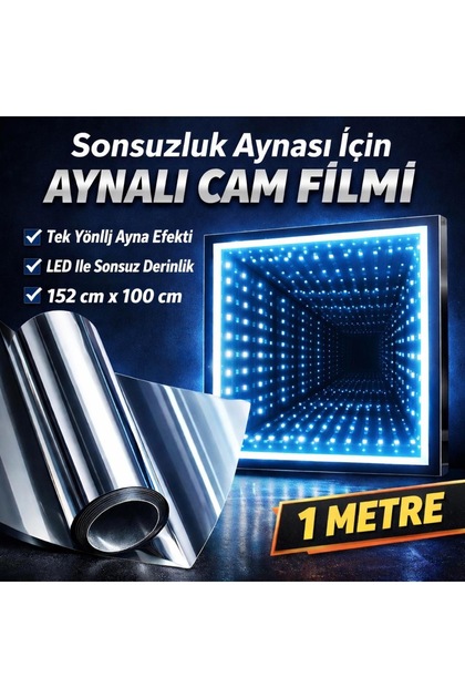 sonsuzluk aynası cam filmi 152 x 1 metre tam aynalı silver cam filmi kendinden yapışkanlı 152x100cm