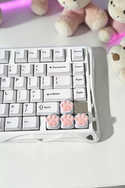 Kawaii Kedi Patisi Keycap Seti 4'lü – Pembe Beyaz Sevimli Klavye Tuşu Mekanik Klavye Uyumlu