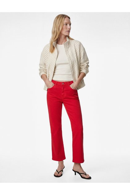 Regular Waist Slim Fit Cotton Buttoned Short Spanish Flare Pants - Kick Flare Jeans