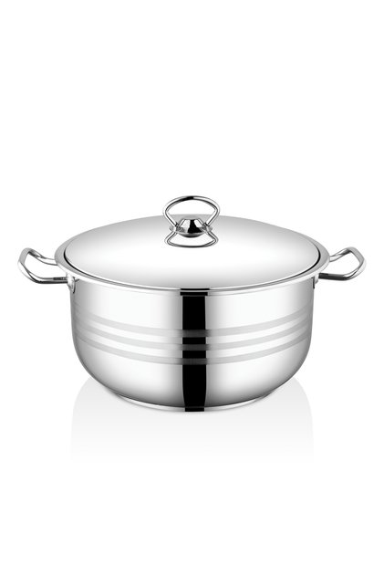 Bestinox 32X20 cm Flanged Handle Steel Deep Pot with Steel Lid-14 Liters