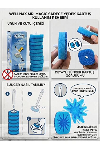 Wellnax Kullan At 10 adet Deterjanlı Tuvalet Temizlik Süngeri