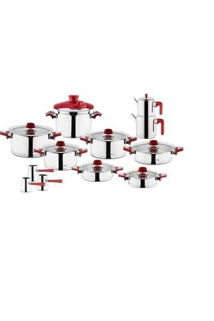 Flamingo Cam İdeal 22 Parça Tencere Seti - Red