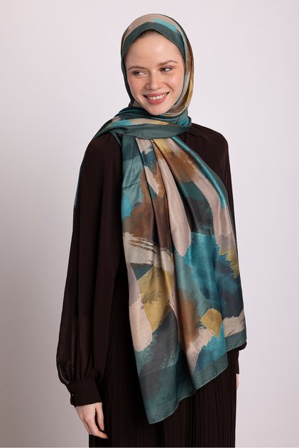 Brush Patterned Single-Sided Shawl - Petrol