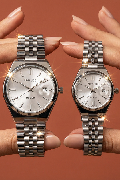 Sevgili Çift Kol Saati Seti Erkek 40 mm Kadın 28 mm Çelik Kordon Metalik Renk 2 Yıl Garantili
