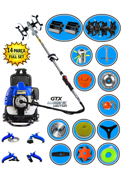 German 14 Pcs Full Set Esx-900 Turbo Sırt Tipi Çim Ot Çalı Biçme Tırpanı Akrobat Çapa Aparatı