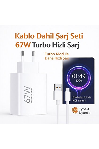Xiaomi Redmi Note 11 Pro 67W Turbo Hızlı Şarj Seti Adaptör + Type