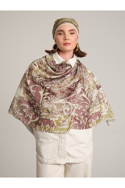 Nakkaşın Mührü Ethnic Patterned Single-Sided Shawl - Rose Pink