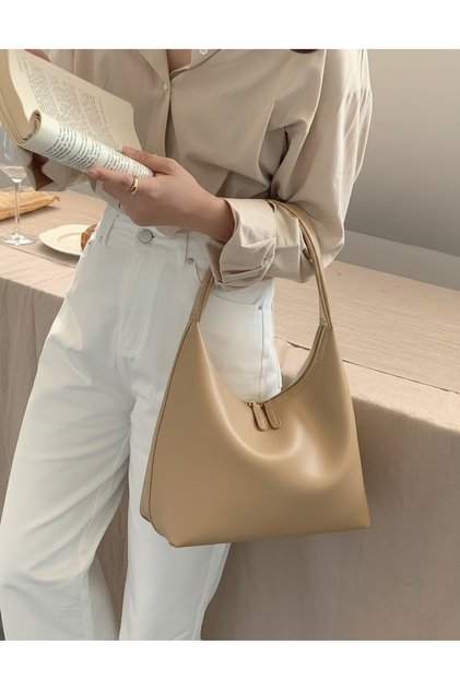 Mun Vintage Double Zipper Hand and Shoulder Bag Mink