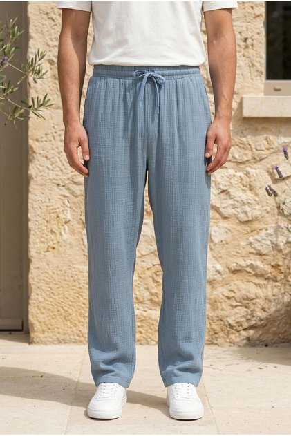 Lightweight and Comfortable Muslin Baggy Men's Pants - Cool Blue