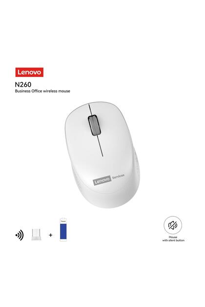 LENOVO N260 Sessiz Kablosuz Mouse Beyaz ( Usb Alıcılı ) Pil Dahil