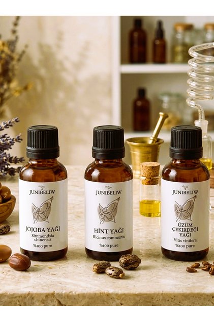 Set of 3 Jojoba Oil 20ml Castor Oil 20ml Grape Seed Oil 20ml Glass Bottle 3X20Ml