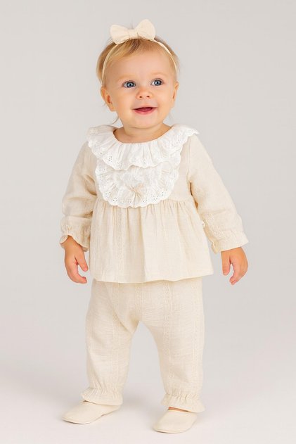 Baby Girl 2-Piece Top and Bottom Set Lace Collar Detailed Long Sleeve Seasonal 3-6-9-12-18-24 Months