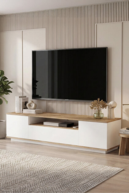 Yurudesign Future Tv Ünitesi Orta Sehpa Konsol 3'lü Set Çam-beyaz