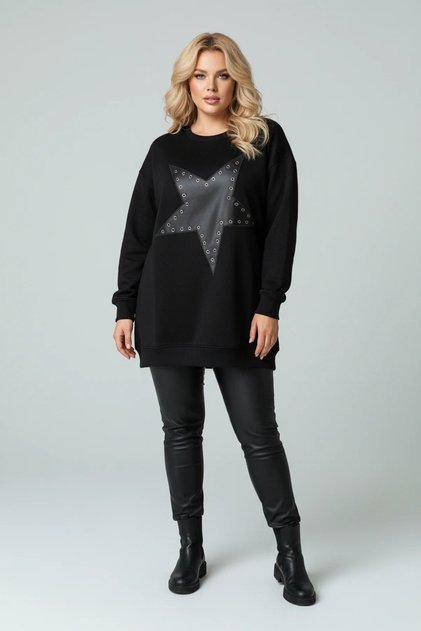 Suni Deri Yıldız Baskılı Sweatshirt