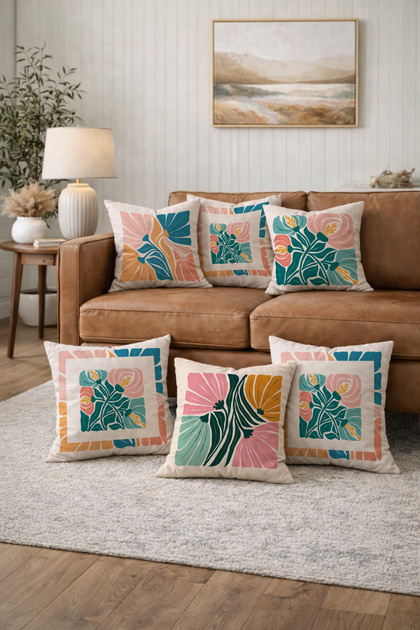 İskandinav ve Modern Stil 6'lı Kırlent Kılıfı Kombini - Çift Taraflı Dijital Baskı 43x43 cm