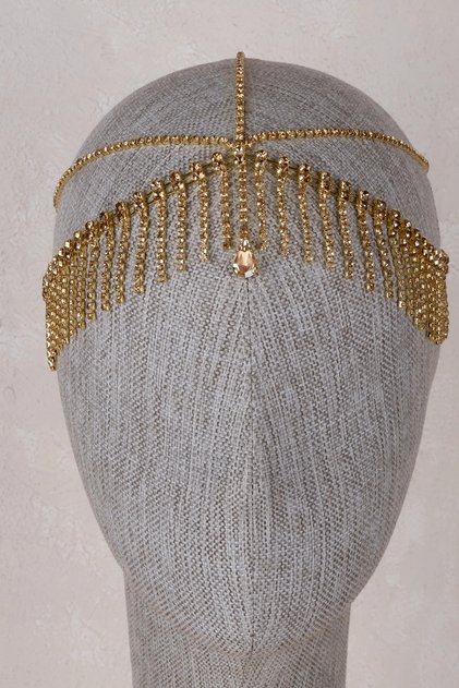 Bridal Hair Accessory with Hanging Crystal Stones – Chain-Adorned Henna Night, Engagement, and Evening Gown Crown