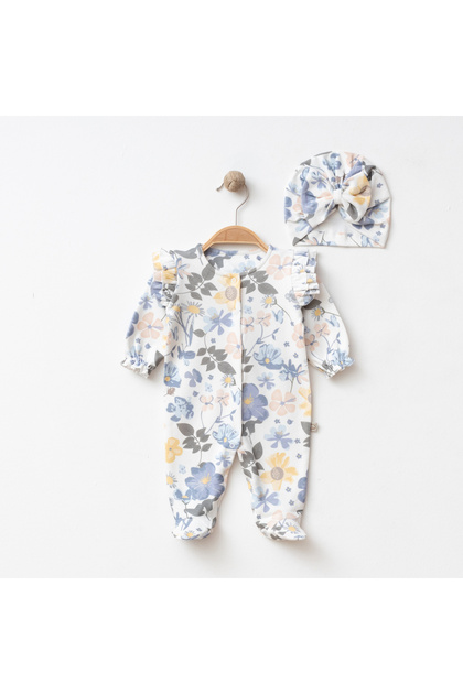 Floral Patterned Boneli Baby Girl Jumpsuit