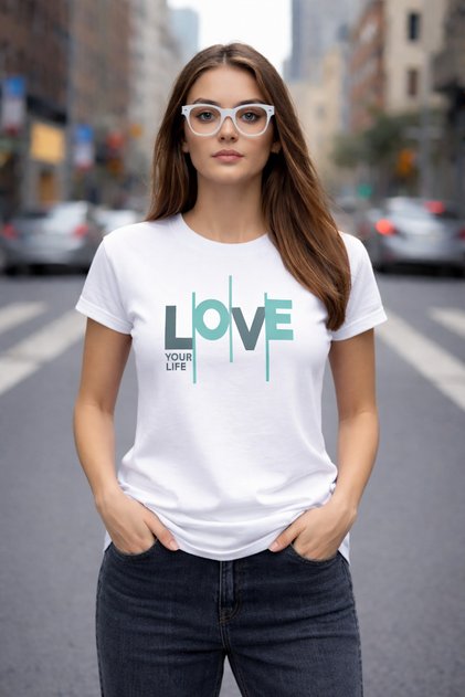Women's Oversize T-Shirt Alove Printed 100% Cotton T-Shirt Comfortable Fit