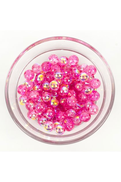 25 Gram- 8 mm Şeffaf Janjanlı Pembe Renk Yuvarlak Cam Boncuk, 1.Kalite (25gr- 35 Adet) #4