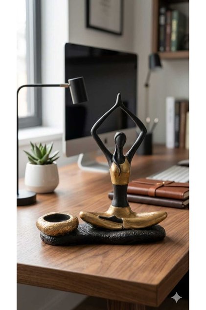 Dekoratif Yogacı Mumluk Heykeli (22x21 cm) Ev Dekorasyon Biblo Modeli