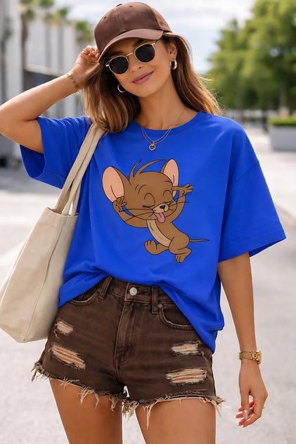 Cute Mouse Character Nanik Printed Unisex Oversize T-Shirt – Cotton Crew Neck Casual T-Shirt