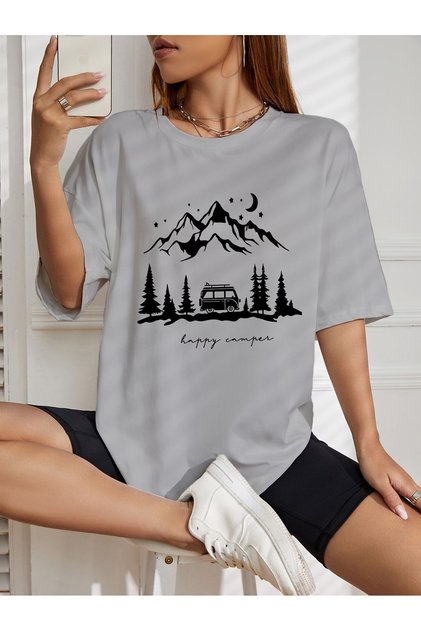 oversize travelling caravan printed T-shirt