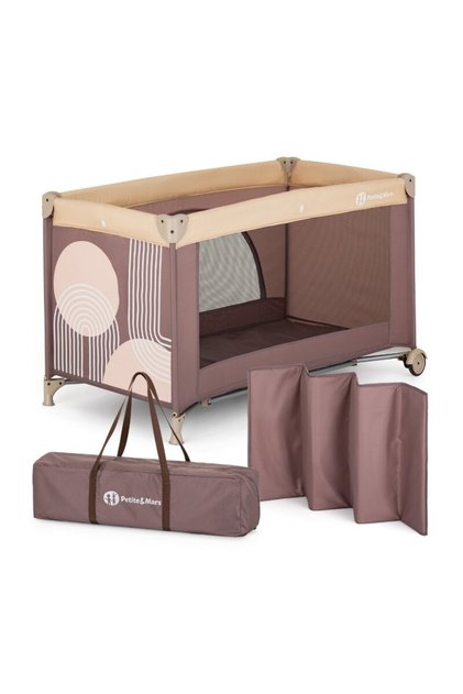 Patut pliant, Petite&Mars, Nyja, 120 x 60 cm, Cu roti, Pana la 15 kg, 0-30 luni, Mocha