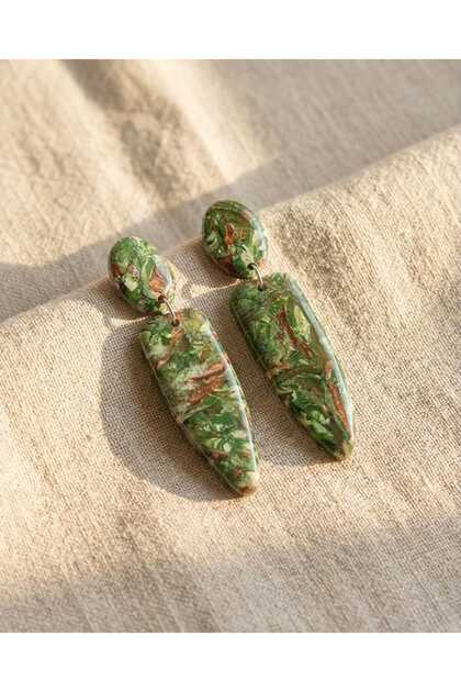 Green Galaxy Polymer Clay Handmade Design Earrings (Apparatus Stainless Steel)