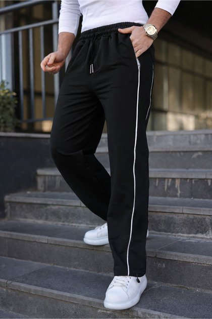 Men's Casual Summer Striped Loose Black Sweatpants
