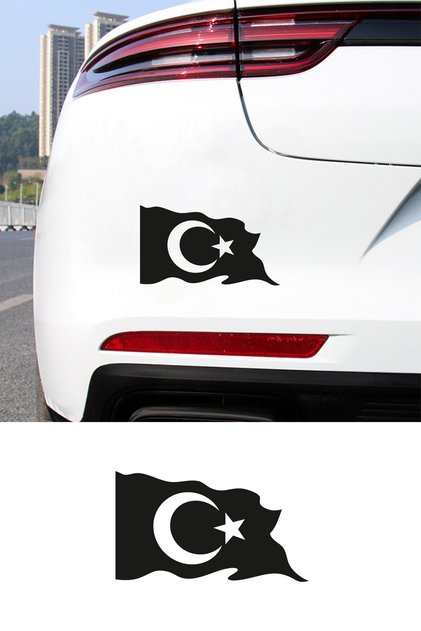 Turkish Flag Car Sticker - Moon Star Car Window Sticker - Waving Turkish Flag 15X9Cm
