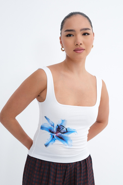 Addax Square Neck Printed Tank Top A1844- Trendyol